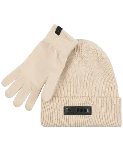 Puma Men's 2-piece Cuff Beanie And Gloves Set In White