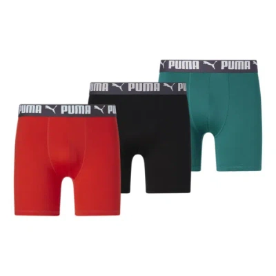 Puma Men's Athletic Boxer Briefs 3 Pack In Aqua / Orange