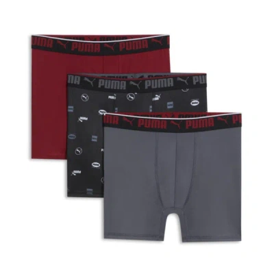 Puma Men's Athletic Fit Logo Boxers Briefs 3 Pack In Red / Black