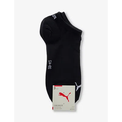 Puma Mens Black Branded Ankle-length Pack Of Three Cotton-blend Socks In Black