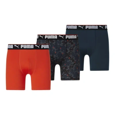 Puma Men's Boxer Briefs 3 Pack In Orange / Black