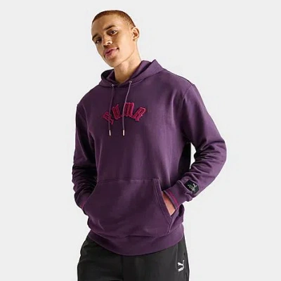 Puma Men's Classics Play Loud Chenille Logo Hoodie In Midnight Plum