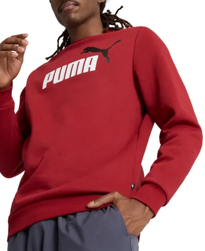 Puma Men's Ess+ Big Logo Crewneck Fleece Sweatshirt In Intense Red