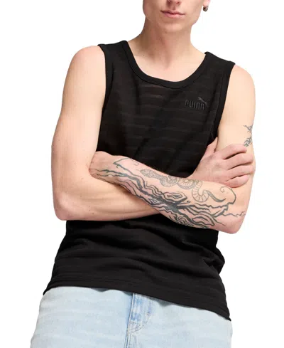 Puma Men's Ess Cotton-blend Tonal-stripe Tank Top In Black