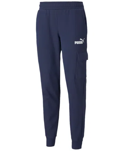 Puma Men's Ess Logo-print Fleece Cargo Jogger Pants In Peacoat