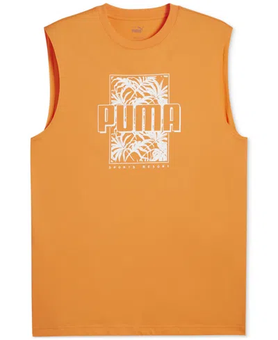 Puma Men's Ess+ Palm Resort Logo Graphic Sleeveless T-shirt In Clementine