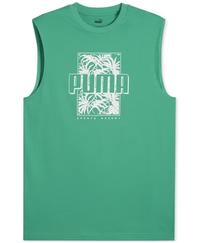 Puma Men's Ess+ Palm Resort Logo Graphic Sleeveless T-shirt In Sparkling Green