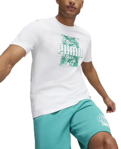 Puma Men's Ess+ Palm Resort Logo Graphic T-shirt In  White