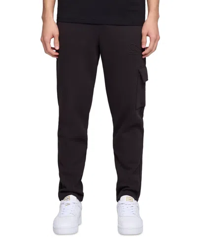 Puma Men's Ess Regular-fit Logo Embossed Fleece Cargo Pants In Black