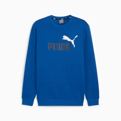 Puma Men's Essentials+ Two-tone Big Logo Crew Neck Sweater In Blue