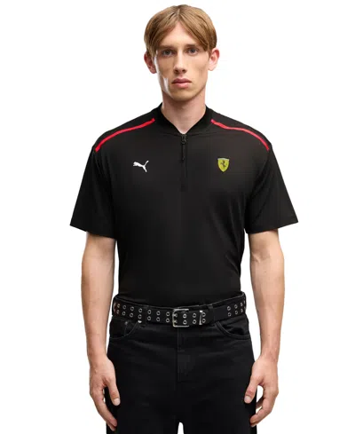 Puma Men's Ferrari Cloudspun Half Zip Polo Shirt In Black