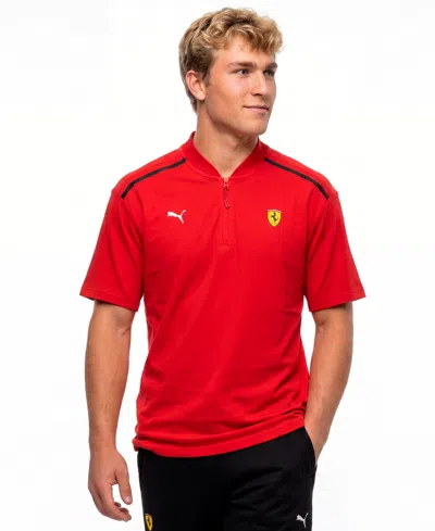 Puma Men's Ferrari Cloudspun Half Zip Polo Shirt In Red