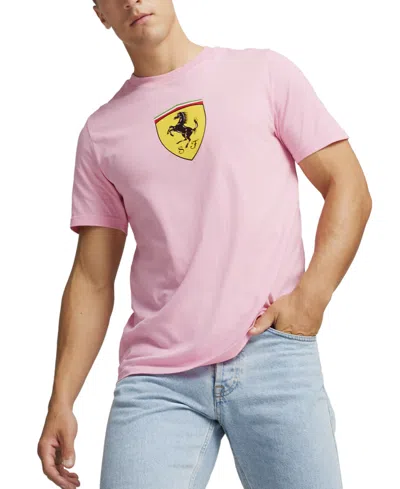 Puma Men's Ferrari Race Big Shield Short Sleeve Graphic T-shirt In Pink Lilac