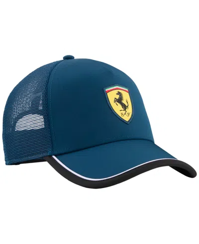 Puma Men's Ferrari Trucker Snapback Cap In Midnight Petrol
