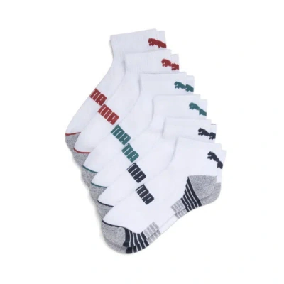 Puma Men's Half-terry Quarter-length Crew Socks (6 Pairs) In White / Red