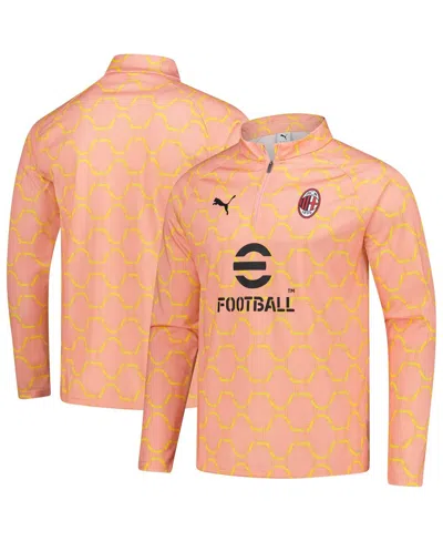 Puma Men's Light Orange Ac Milan 2025/26 Pre-match Drycell Quarter-zip Sweatshirt In Brown