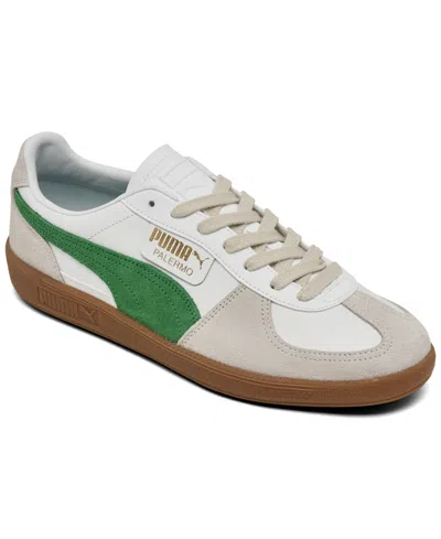 Puma Men's Palermo Leather Casual Sneakers From Finish Line In  White/vapor Gray/archive Green