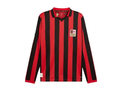 Pre-owned Puma Men's  Ac Milan 125th Anniversary Authentic Long Sleeve Jersey In Black/red