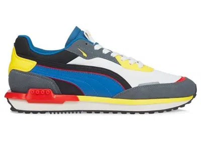 Pre-owned Puma Men's  City Rider Yellow Red Sneakers In White/blue/grey