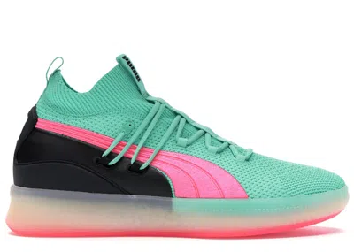Pre-owned Puma Men's  Clyde Court Disrupt South Beach Sneakers In Biscay Green/pink/ Black