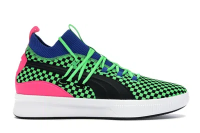 Pre-owned Puma Men's  Clyde Court Disrupt Summertime Sneakers In Fluorescent Green
