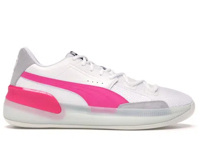 Pre-owned Puma Men's  Clyde Hardwood White Pink Sneakers In  White/pink Glo
