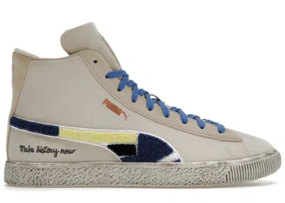 Pre-owned Puma Men's  Clyde Mid Fives Sneakers In Beige/navy Blue/black