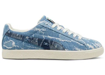 Pre-owned Puma Men's  Clyde Sneakers In Frosted Ivory/faded Denim In Multi