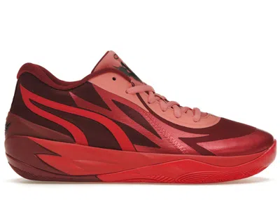 Pre-owned Puma Men's  Lamelo Ball Mb.02 Lo Team Sneakers In Intense Red/for All Time Red/carnation Pink