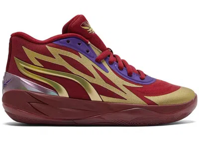 Pre-owned Puma Men's  Lamelo Ball Mb.02 Phoenix Sneakers In Intense Red/metallic Gold In Multi