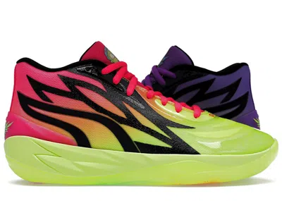 Pre-owned Puma Men's  Lamelo Ball Mb.02 Rick & Morty Adventures Sneakers In Safety Yellow/elektro Green