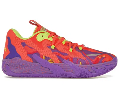 Pre-owned Puma Men's  Lamelo Ball Mb.03 Lo Lava Sneakers In Purple Glimmer/lime Blast In Multi
