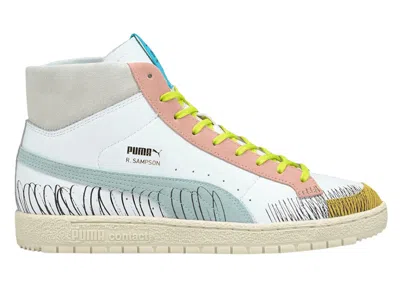 Pre-owned Puma Men's  Ralph Sampson 70 Mid Michael Lau Scribble Sneakers In White/blue Glow