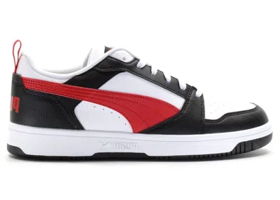 Pre-owned Puma Men's  Rebound V6 Low White Black Sneakers In  White/for All Time Red/  Black