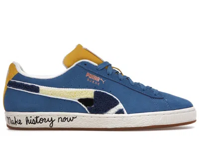 Pre-owned Puma Men's  Suede Classic Black Fives Sneakers In Blue/star Sapphire