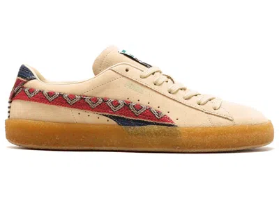 Pre-owned Puma Men's  Suede Crepe Pattern Sneakers In Light Sand/gum/red