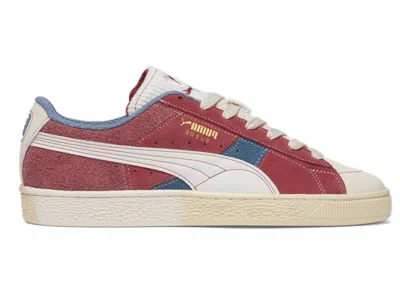 Pre-owned Puma Men's  Suede Quilted Nation Sneakers In White Smoke/astro Red/mauvewood