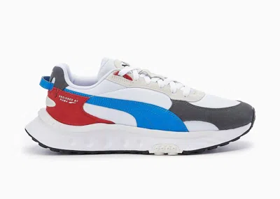 Pre-owned Puma Men's  Wild Rider Rollin Ebony Sneakers In White/red/blue In Multi