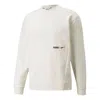 Puma Men's  Winterized Crew Logo Solid Color Fleece Lined Sports Knit Round Neck Pullover White