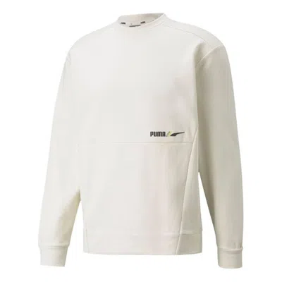 Puma Men's  Winterized Crew Logo Solid Color Fleece Lined Sports Knit Round Neck Pullover White
