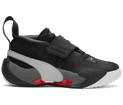 Pre-owned Puma Men's  X Balmain Court Sneakers In Black/high Risk Red In Multi