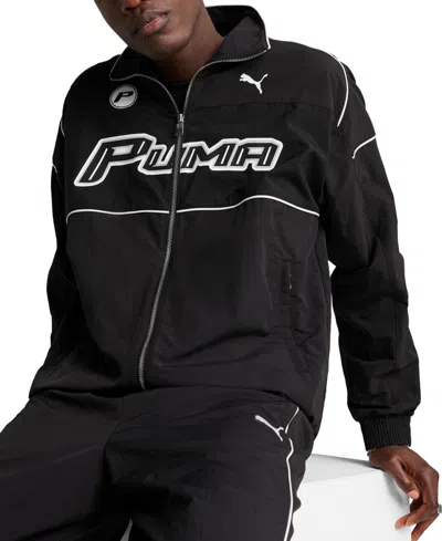Puma Men's Relaxed-fit Logo Graphic Track Jacket In Black