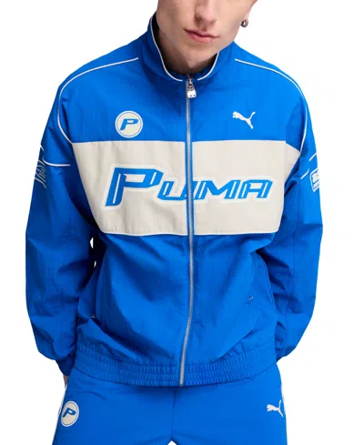 Puma Men's Relaxed-fit Logo Graphic Track Jacket In Blue