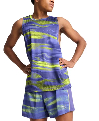 Puma Men's Run Velocity Printed Tank Top In Blue