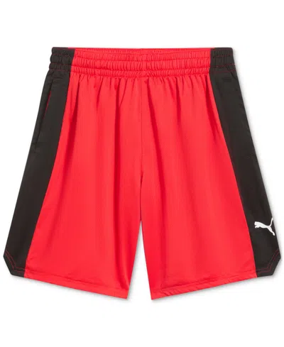 Puma Men's Shot Blocker Colorblocked Logo Shorts In For All Time Red- Black