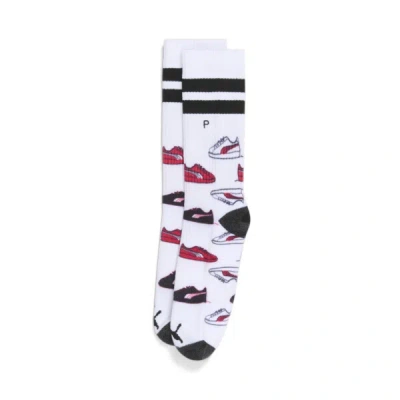 Puma Men's Suede Logo Terry Crew Extended Socks (1 Pair) In White / Red