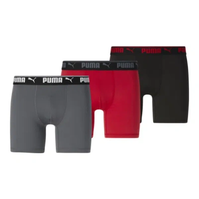 Puma Men's Training Boxer Briefs 3 Pack In Red / Grey