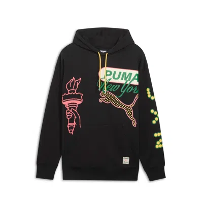 Puma Men's Wardrobe Essentials Bright Lights Nyc Flagship Hoodie In Black