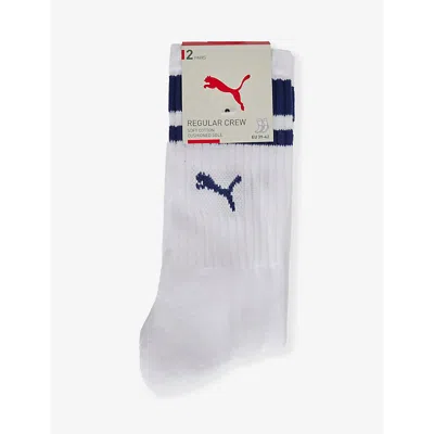 Puma Branded Mid-calf Pack Of Two Cotton-blend Socks In White / Blue