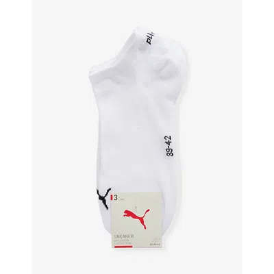 Puma Mens White Branded Ankle-length Pack Of Three Cotton-blend Socks